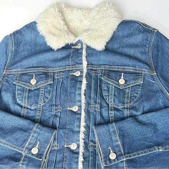 Old Navy Womens Size XL Sherpa Lined Jean Trucker Jacket Cotton Stretch Denim - Picture 3 of 14